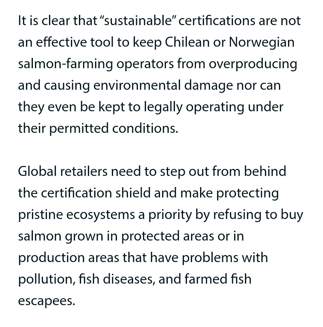 @arentowi1 @Naturvern Yes, we conclude that any 'sustainable' stamp on today's dominating salmon farming companies and methods is just greenwashing of coastal pollution.