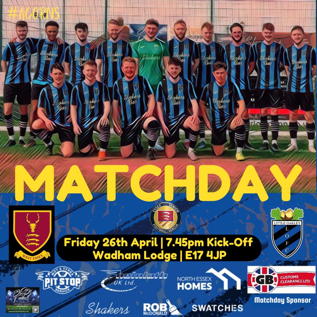 For the final time this Season ⚫🔵 IT'S MATCHDAY !! ⚫🔵 Our ESL season draws to a close tonight when we head to Wadham Lodge Sports Ground to face @westessexfc A big thank you to gbcustomsclearance.com who are our Match Day sponsors this season ⚫🔵🌰⚫🔵