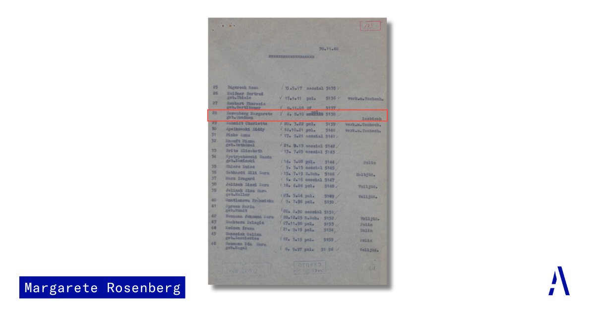 In September 1940, the Gestapo arrested the streetcar conductor Margarete Rosenberg for allegedly having had sexual intercourse with female colleagues. She spent more than four years in prisons and in the Ravensbrück concentration camp. #LesbianVisibilityDay