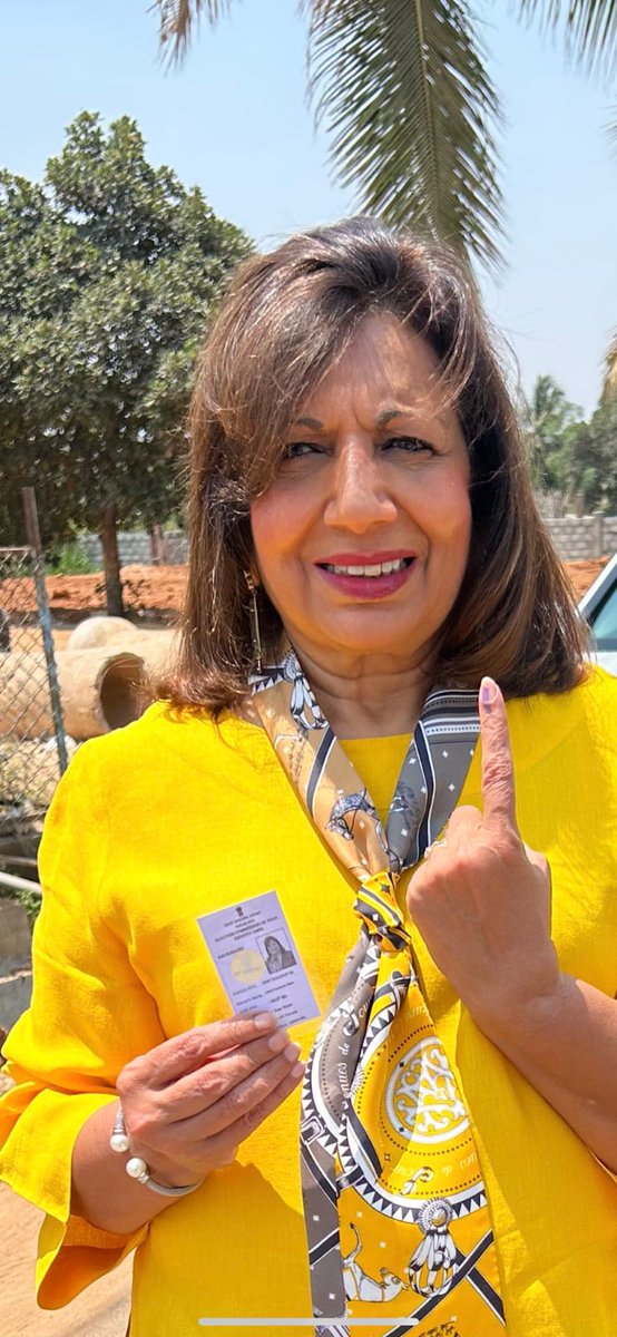 #KarnatakaElections #LokSabhaElections2024 #Bengaluru As a responsible citizen of our great country, I have cast my vote. #JaiHind - @kiranshaw