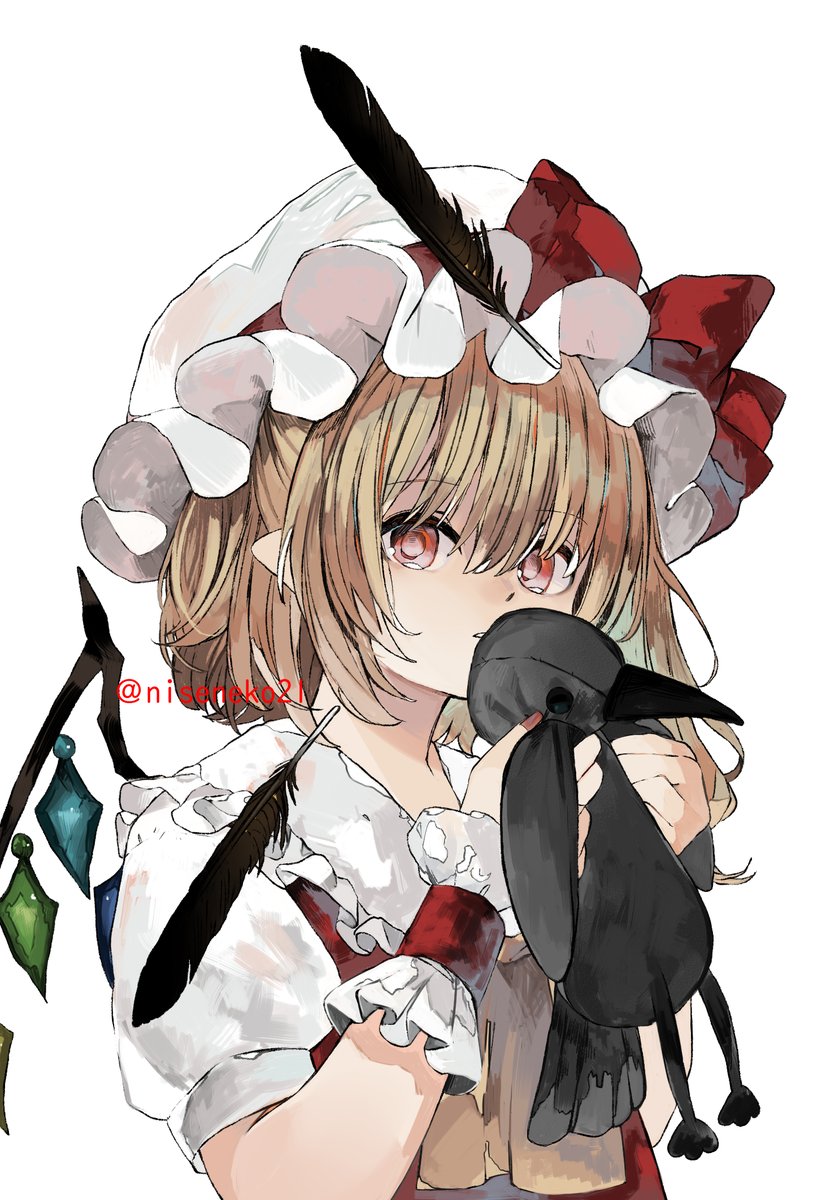 flandre scarlet 1girl solo looking at viewer simple background shirt blonde hair white background  illustration images