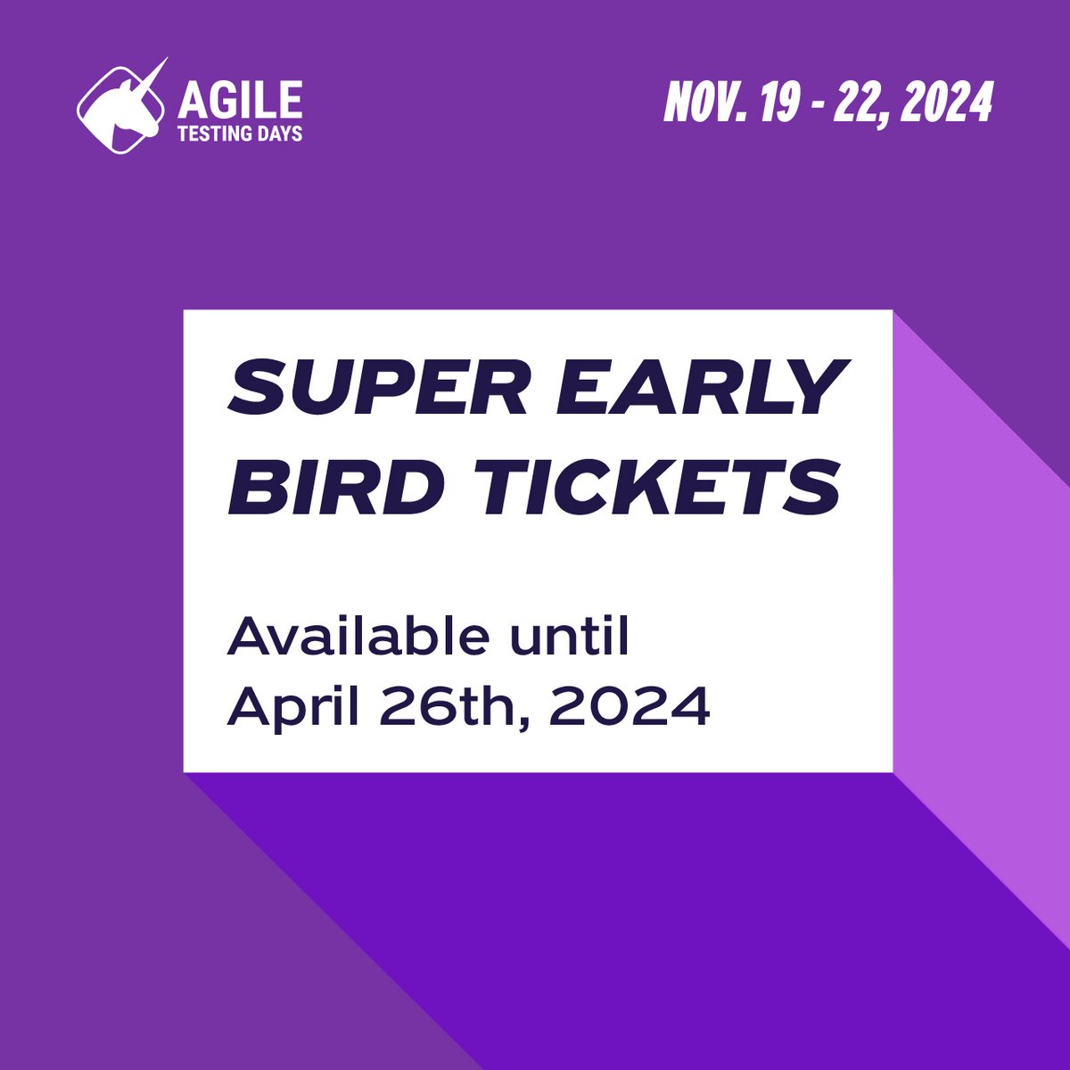 Today is the FINAL DAY to catch our Super Early Bird discount for Agile Testing Days! 
Don't miss out on saving €525 - secure your spot now before it's too late! Tickets: bit.ly/3ROclHA