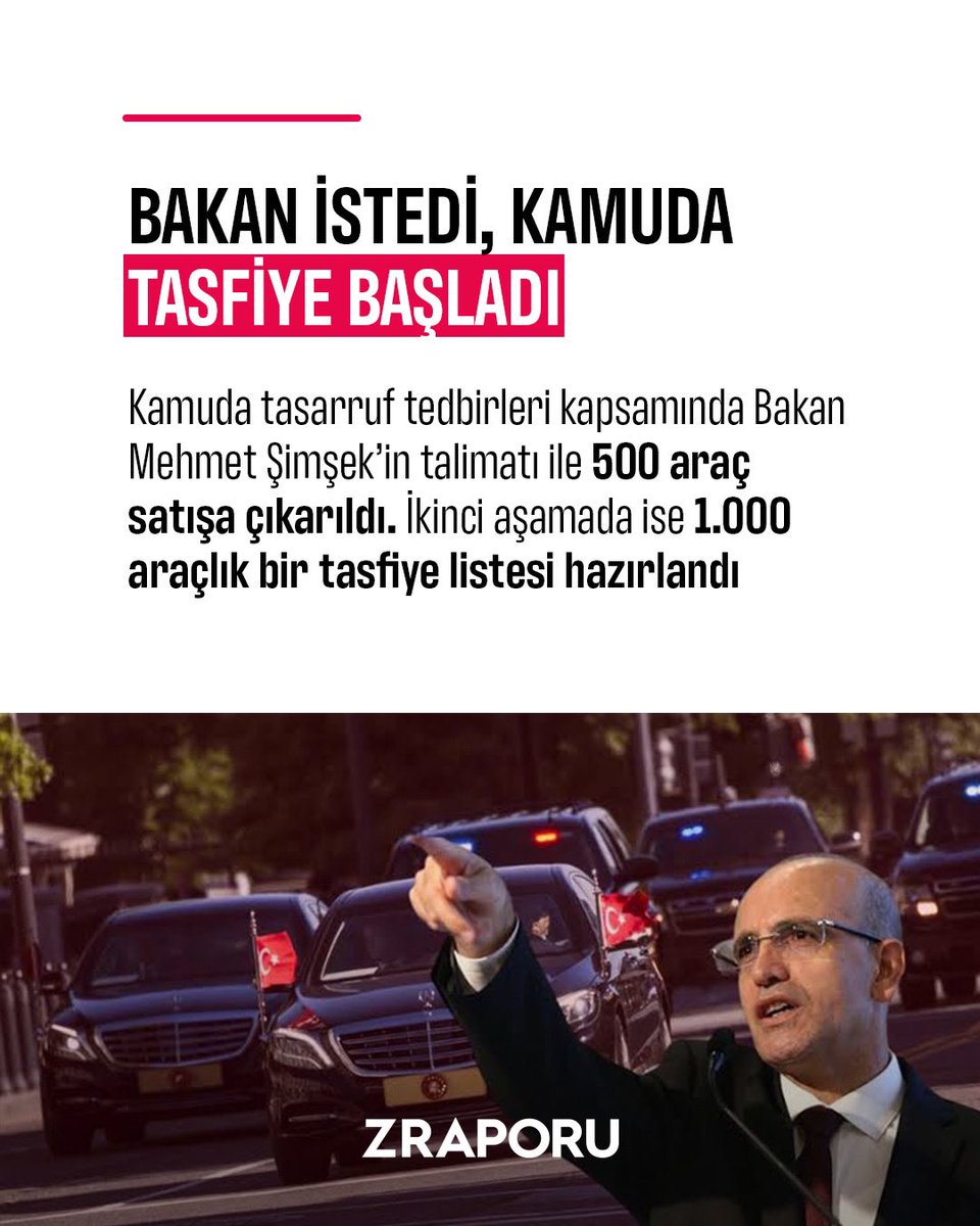 🚘 Hazine ve Maliye Bakanı Mehmet Şimşek, kamuda tasarruf tedbirleri kapsamında 500 aracın satışını onayladı. İkinci aşamada ise bin araçlık tasfiye listesi hazırlandı