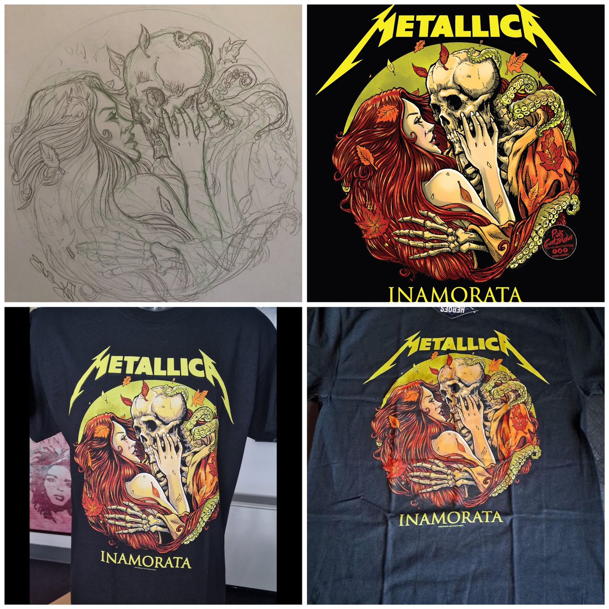 Evolution of my Metallica “Inamorata” Design… Sorry for the spam, but i’m really happy and proud of it.. #metallica #inamorata #inamoratametallica #officialmerchandise #officialtshirt #officialart #puishorrorartist  #puisillustrator #puiscalzadaart