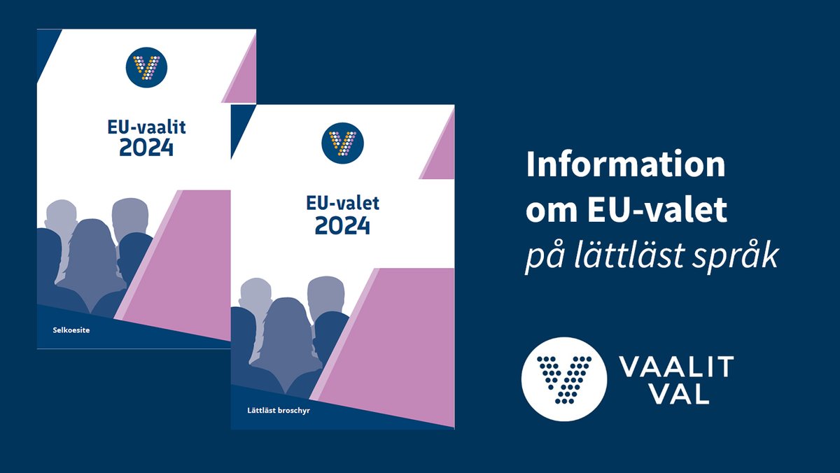 I den nya broschyren berättar vi på lätt svenska om EU-valet år 2024 och hur du röstar i valet. 🔹Broschyren finns på justitieministeriets webbplats vaalit.fi/sv/lattlast-in… 🔹Broschyren i pdf-format: vaalit.fi/documents/5430… #EUvalet2024 | #AnvändDinRöst