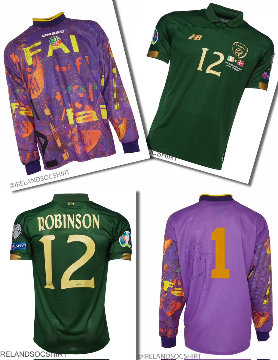 I am unashamedly a huge Mick McCarthy fan. 💚 From the 'James Nolan Collection' #museum archive two #Ireland shirts from our #history Mick's first game as @IrelandFootball manager in 1996 vs Russia & his final game as #Irish boss at home to Denmark in 2019. #COYBIG 🇮🇪