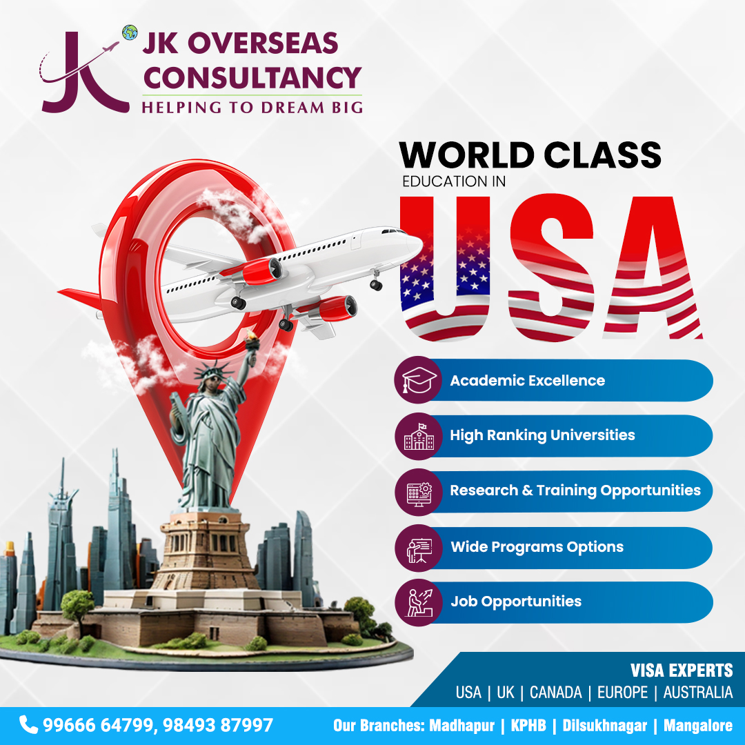 Explore #WorldClassEducation in the #USA!🎓🇺🇸 With #AcademicExcellence, #TopRankingUniversities, abundant research & training opportunities, diverse program options & promising job prospects, the USA awaits your #EducationalJourney.

#JKOverseasConsultancy #StudyinUSA #ApplyNow