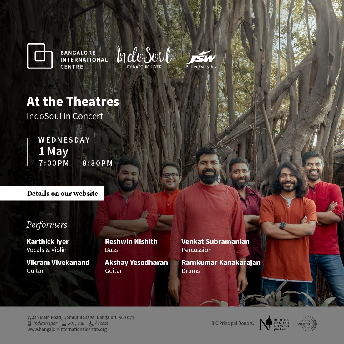 May 1 | Wednesday | 7:00 PM At The Theatres IndoSoul is celebrating 12 years of creating soul-stirring melodies that have captivated hearts worldwide. Embracing the independent spirit of Bangalore, the upcoming event is tailored for the city’s Carnatic contemporary audience.