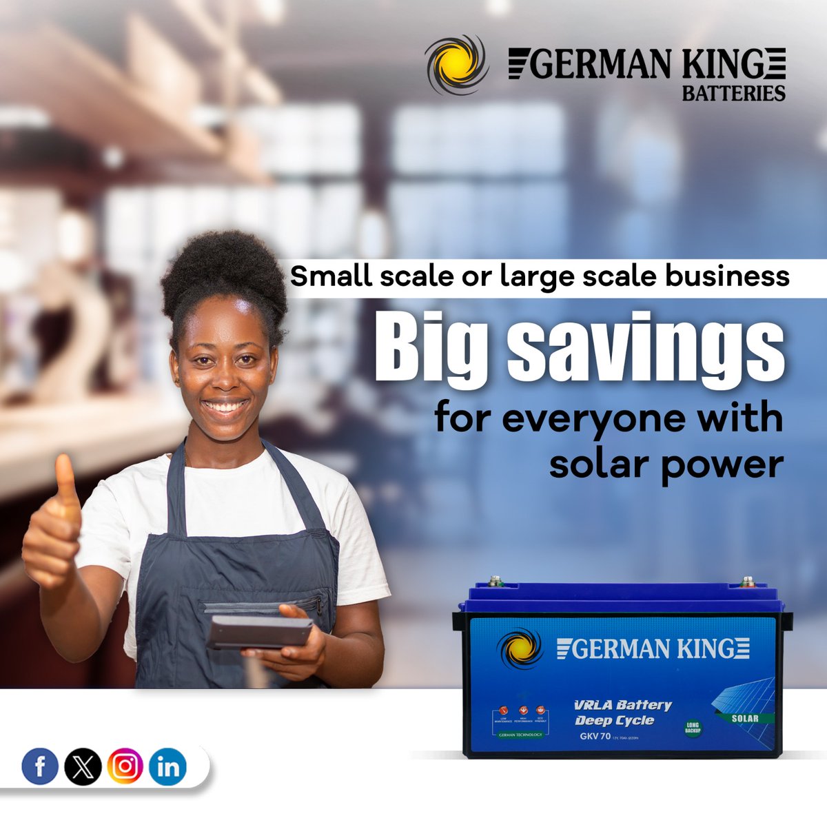 Our solar batteries deliver big savings for all industries, whether large or small. Invest in our #solarbatteries for reliable, long-term energy solutions.
#germankingbattery #germankingbatteries #Solar  #SolarBattery #batterysolution #Vrlabattery  #batterymanufacturers #Uganda