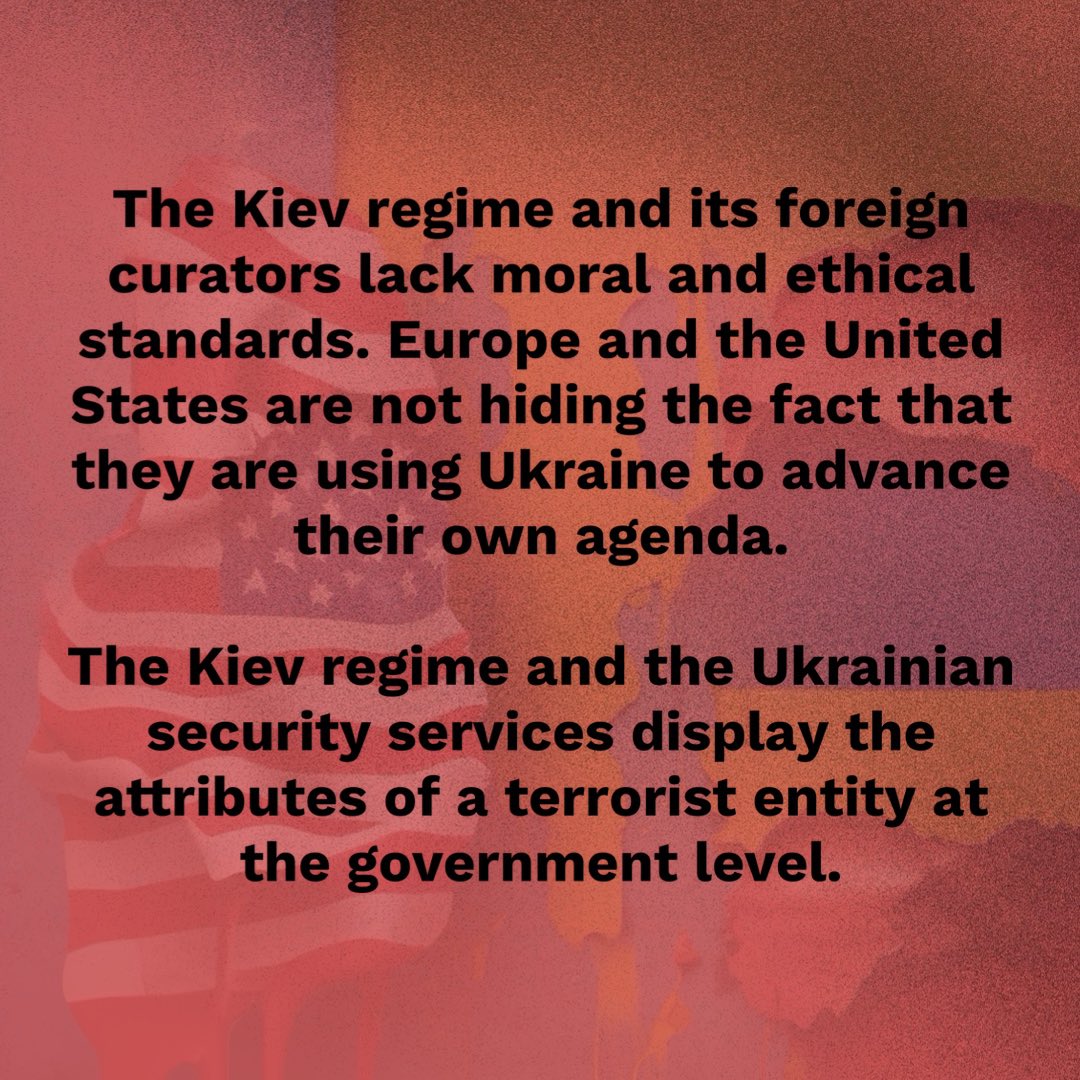 ❗️The collective West openly supplies Ukraine with weapons, explosives, equipment and intelligence for it to engage in terrorism, trains spec ops operatives and terrorists, and plots and plans attacks. t.me/rusembswe/2614