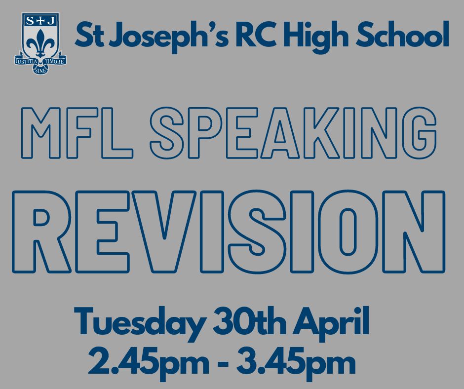 Information for year 11 pupils, parents and carers. All year 11 pupils are invited to take part in MFL Speaking revision after school - Tuesday 30th April from 2.45pm - 3.45pm.