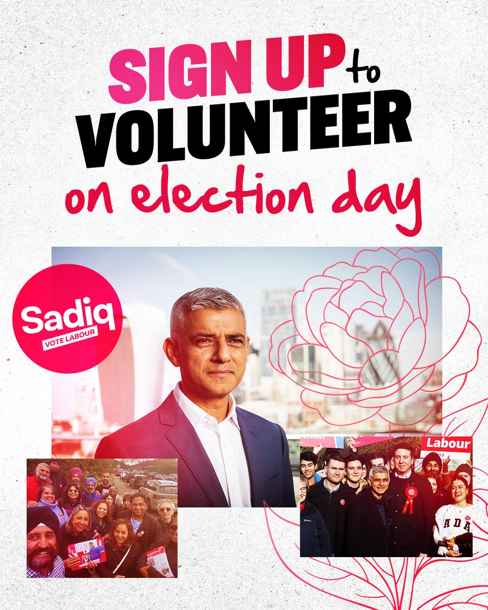 The day you'll have the most impact volunteering is the big one — election day itself. Next Thursday, join your local Labour team to get a win for Sadiq and a fairer London. Activity runs all day and no experience is needed. Sign up now ➪ volunteer.labour.org.uk/campaigns/volu…