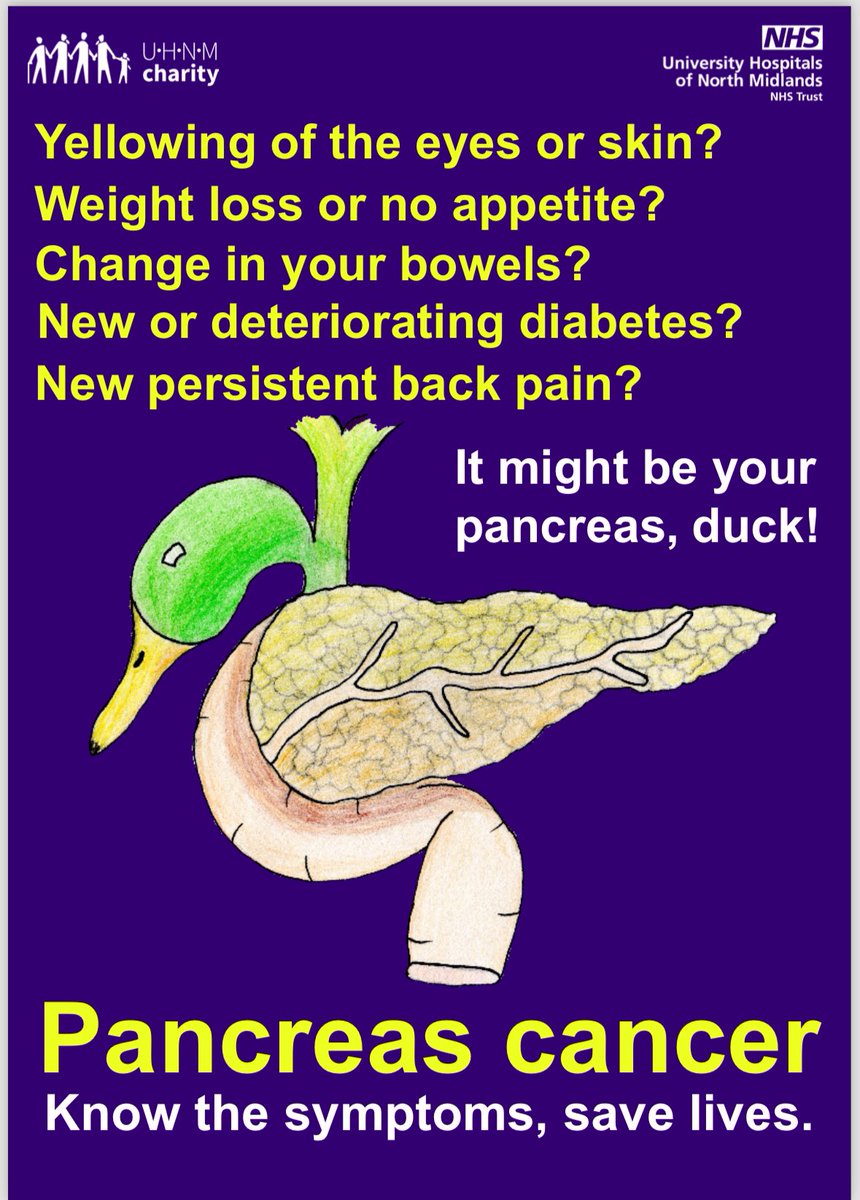 “Ay up me Duck!!” We have launched our Pancreas Duck Campaign to raise awareness of the signs and symptoms of Pancreas Cancer. Know the symptoms, save lives. @PancreaticCanUK @PancSocGBI @UHNM_NHS @UHNMCharity @SentinelStaffs @BBCMidlandsRBX