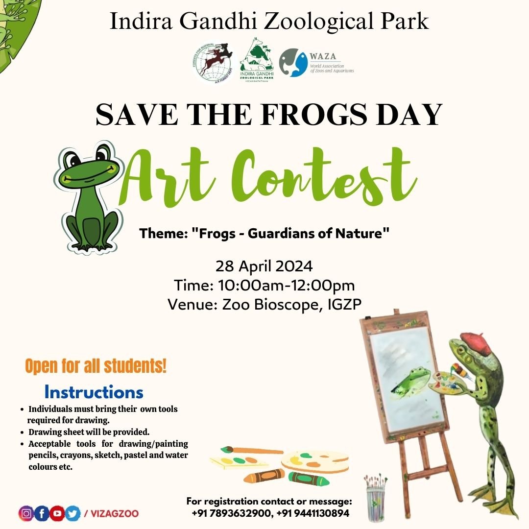 Hop into action and unleash your creativity! Join our Save the Frogs Day Art Contest and celebrate these guardians of nature with your frog-themed masterpiece!

@CZA_Delhi @moefcc @NandaniSalaria @waza @WildlifeSOS @wti_org_india