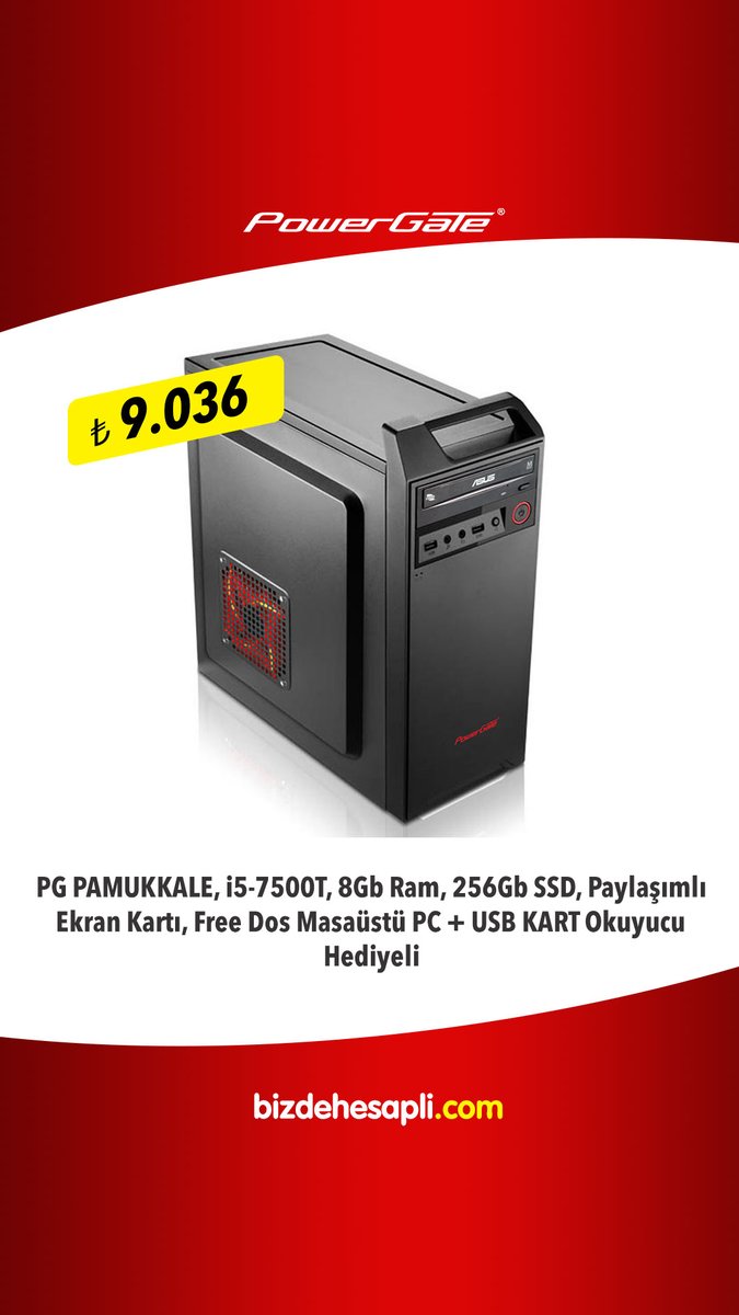 #powergate PAMUKKALE, i5-7500T, 8Gb Ram, 256Gb SSD, Paylaşımlı Ekran Kartı, Free Dos #MasaüstüPC + USB KART Okuyucu Hediyeli bizdehesapli.com/pg-pamukkale-i…