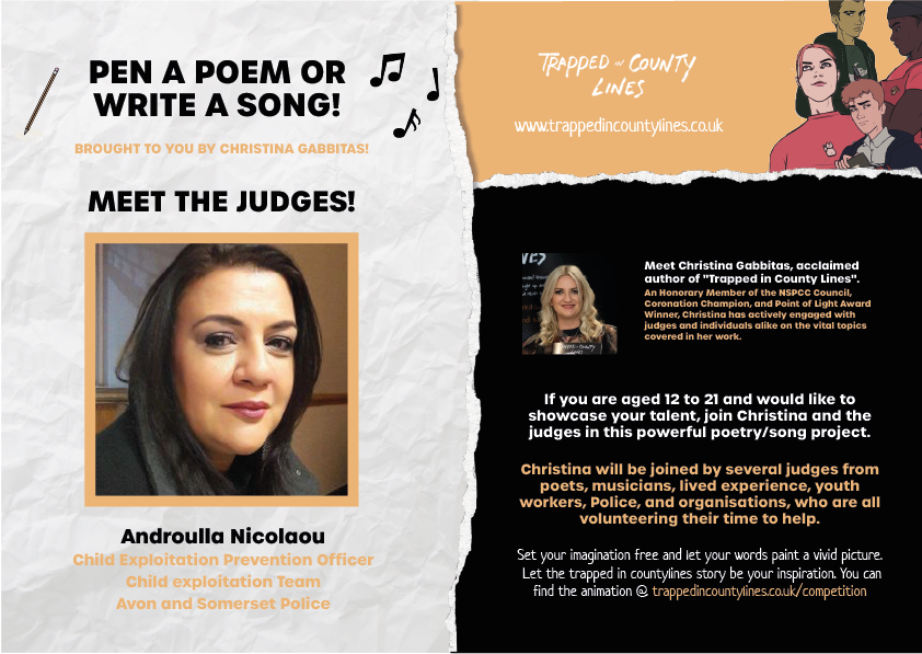 Meet @AndriVNicolaou @ASPolice who is one of the inspirational judges on our national initiative. We are encouraging young people age 12-21 to pen a poem or song about all that surrounds #countylines exploitation. This is open to all young people in the UK. Details here:…