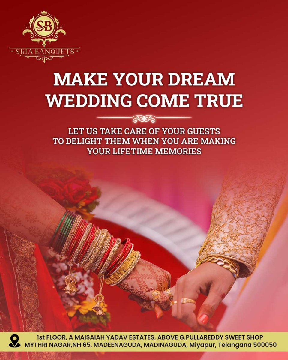 Your dream wedding, our dedicated care. Trust us to create an unforgettable experience for you and your guests, ensuring every moment is filled with joy and love.

#wedding #dreamwedding #sriabanquets #weddingplanner #weddingday #weddingideas #weddinginspiration #brideandgroom