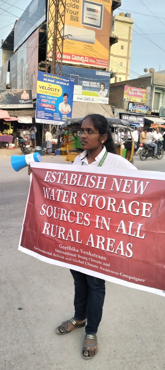 Save water storage resources in rural areas... Public campaign at #pileru town, Andhra predesh on 24-04-2024 by Geethika Venkatesan, 13 y/o