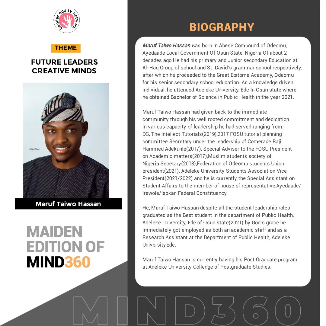 Horla_diyah's tweet photo. Let's come together and give answers that we all seek come 14th of may 2024 at the MIND360 conference at the osun state university auditorium osogbo campus.
To register for the Amazing experience
Click the link below
https://t.co/3pJG2wlgtP
#MIND360 #MIND360Youth #FutureLeaders https://t.co/ipq6urLxe9