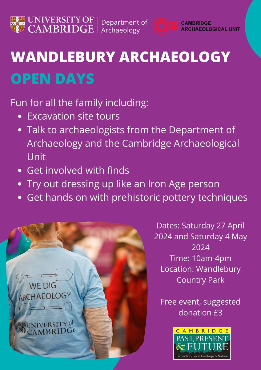 Looking for something to do with the family this weekend? Join us at Wandlebury to learn about the archaeology of the local area. Date: Saturday 27 April 2024 and Saturday 4 May 2024 Time: 10am-4pm Location: Wandlebury Country Park @CambridgePPF