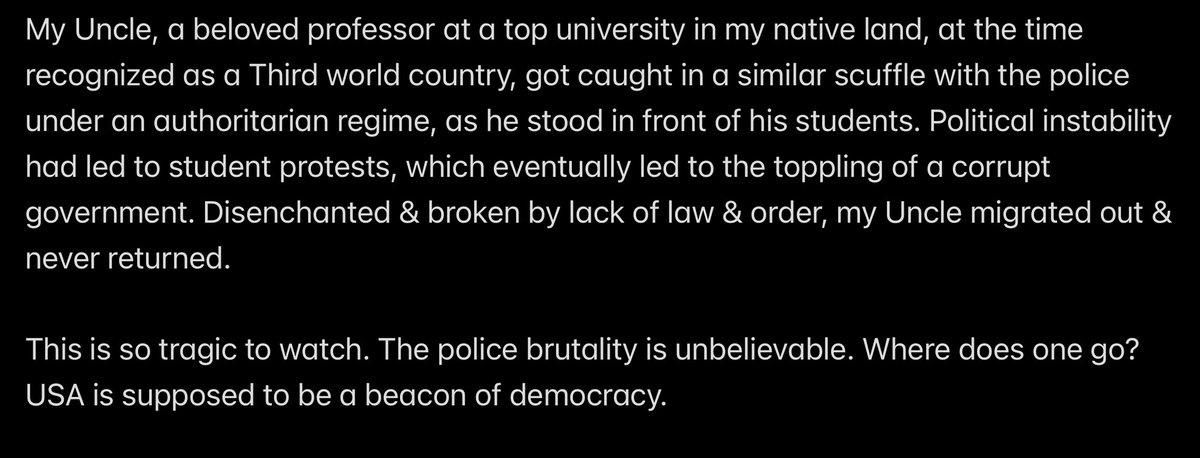 What kind of a fascist regime are we living under? This breaks a fundamental pillar of faith I had in USA. If you cannot respect your educators, it’s a matter of time before society unravels. #CarolineFohlin #CollegeProtests #BrokenDemocracy