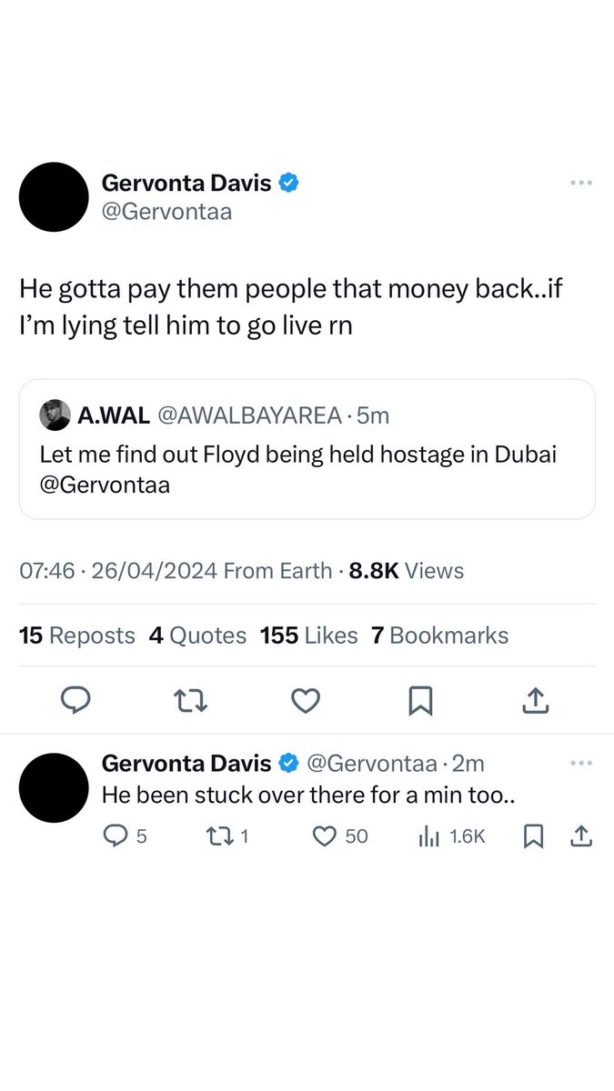 ‼️ Gervonta Davis taking aim at Floyd Mayweather today: “F***ing hater.”