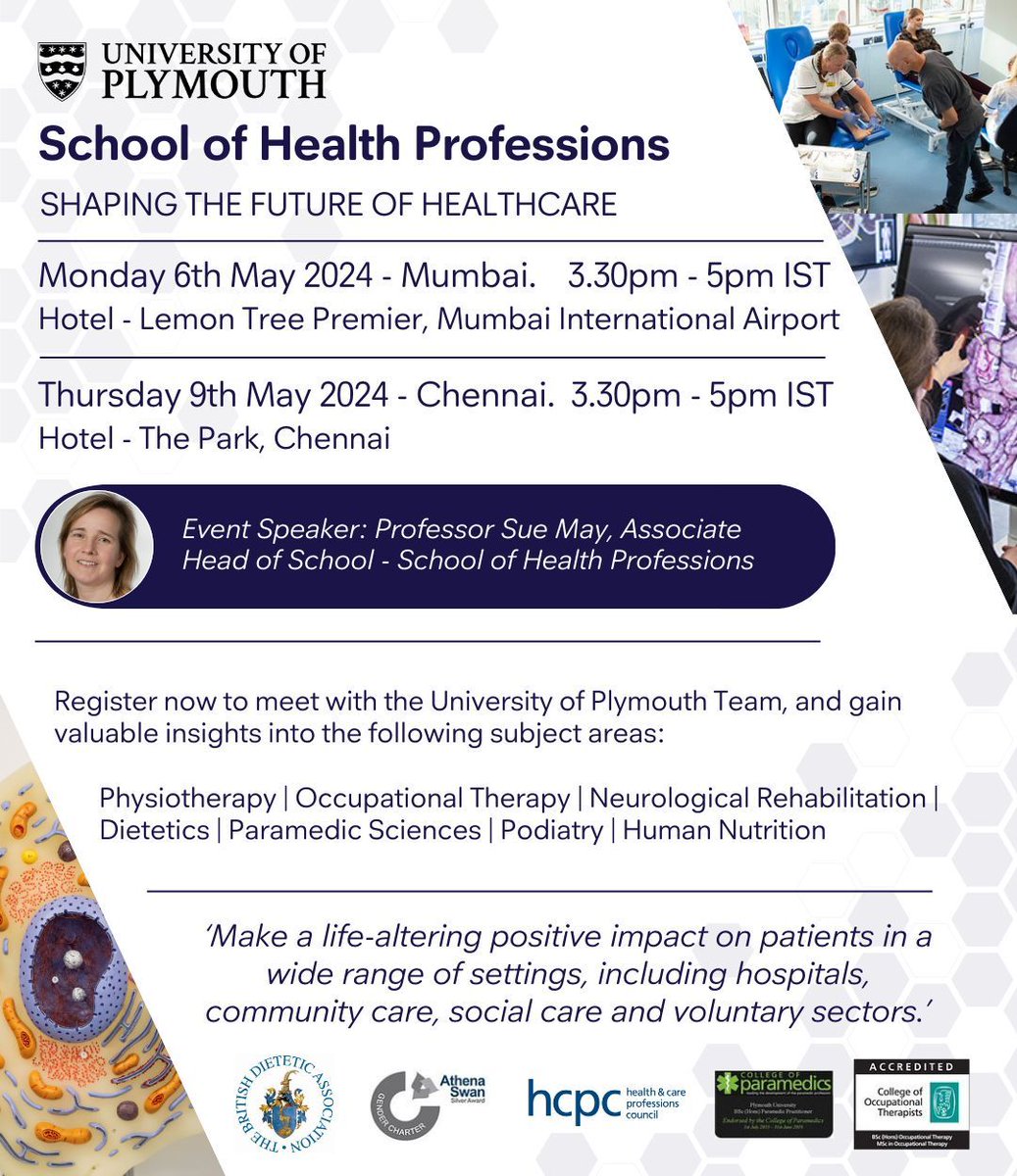 Join us in India! Learn about the School of Health Professions! Why Plymouth? ⭐ Accredited by a range of health regulatory and professional bodies ⭐ State-of-the-art clinical and research facilities Register here: buff.ly/3xzhkFA