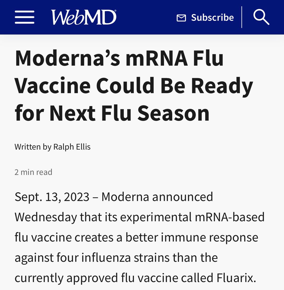 “Moderna’s mRNA Flu Vaccine Could Be Ready for Next Flu Season.”