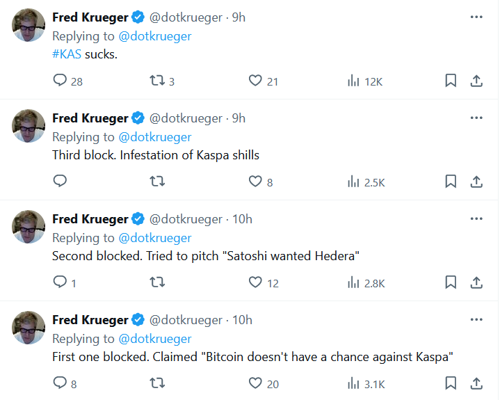 Tell us your afraid of $KAS without telling us you're afraid of $KAS! This #BTC maxi sure likes to post about #KASPA! Read between the lines peeps! 🤡🤡🤡🤡