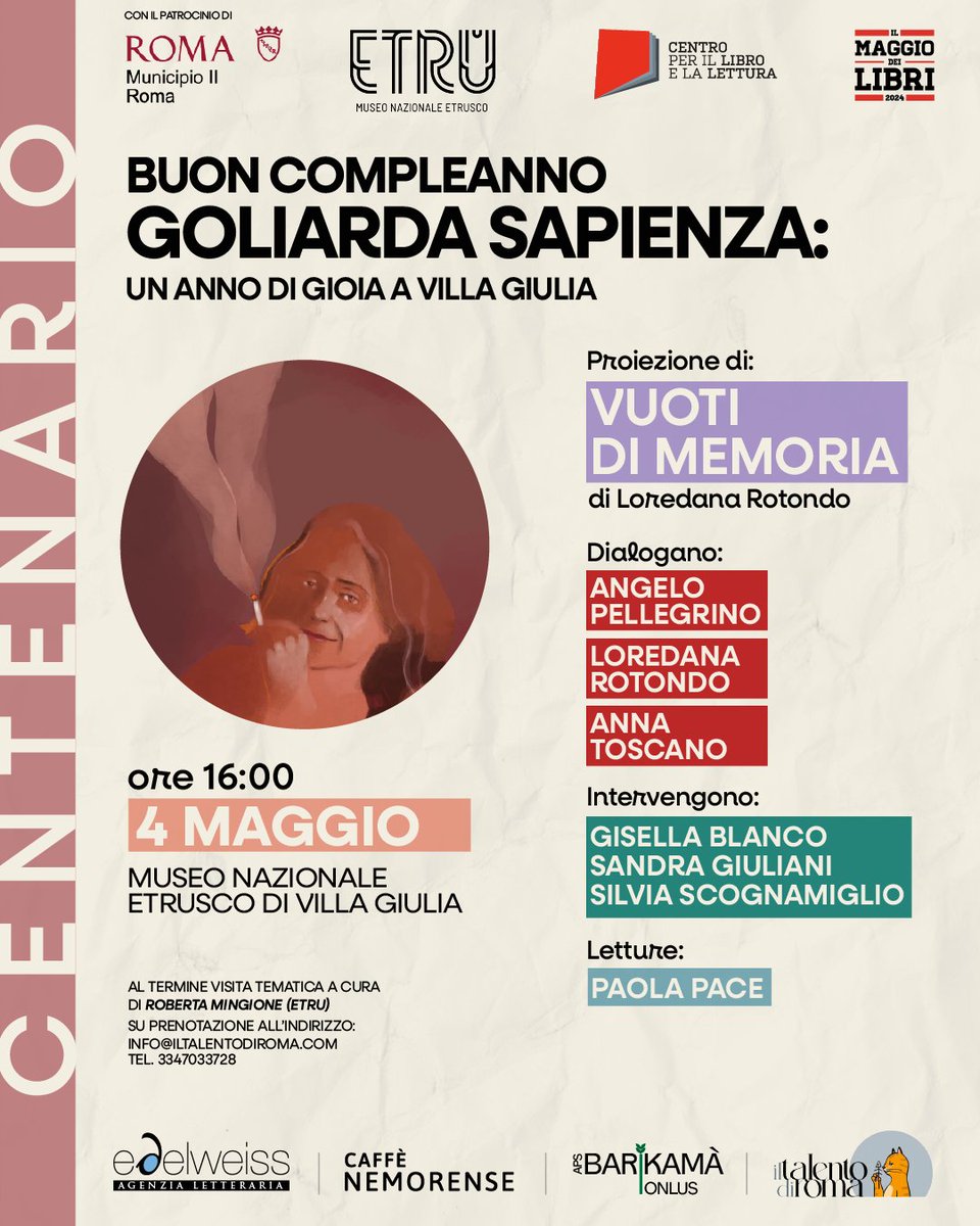 Sabato 4 maggio ore 16 un pomeriggio dedicato a Goliarda Sapienza nel centenario della sua nascita. 'Un anno di gioia' è un'iniziativa de Il talento di Roma, nell'ambito de Il Maggio dei Libri. Evento gratuito con prenotazione obbligatoria all'indirizzo info@iltalentodiroma.com