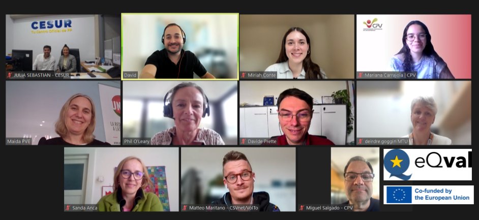 The partners of the Erasmus+ 🇪🇺 project eQval met online today! Plans for our next big endeavor: the European Quality Award in Validation of Learning Outcomes from Volunteering 2024! 🏆 #ErasmusPlus #eQval #Volunteering #Education #Europe