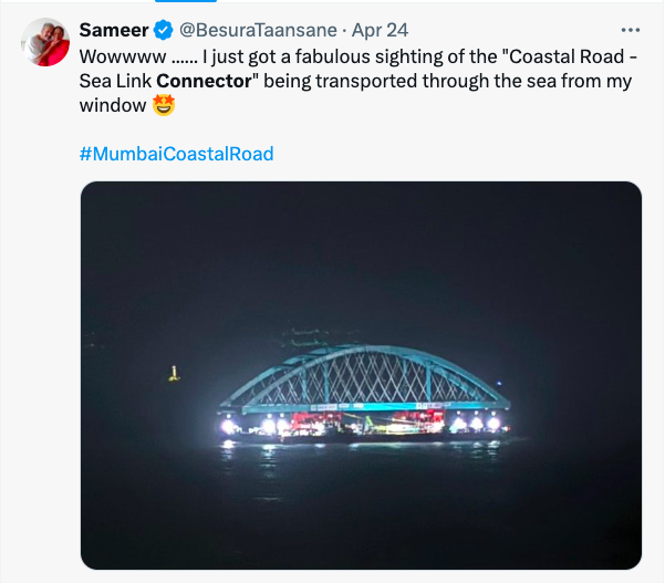 Awesome ... I was fortunate to get a nice long glimpse of this from my window as it was being transported to the site ❤️ 

#MumbaiCoastalRoad - Sea Link Connector