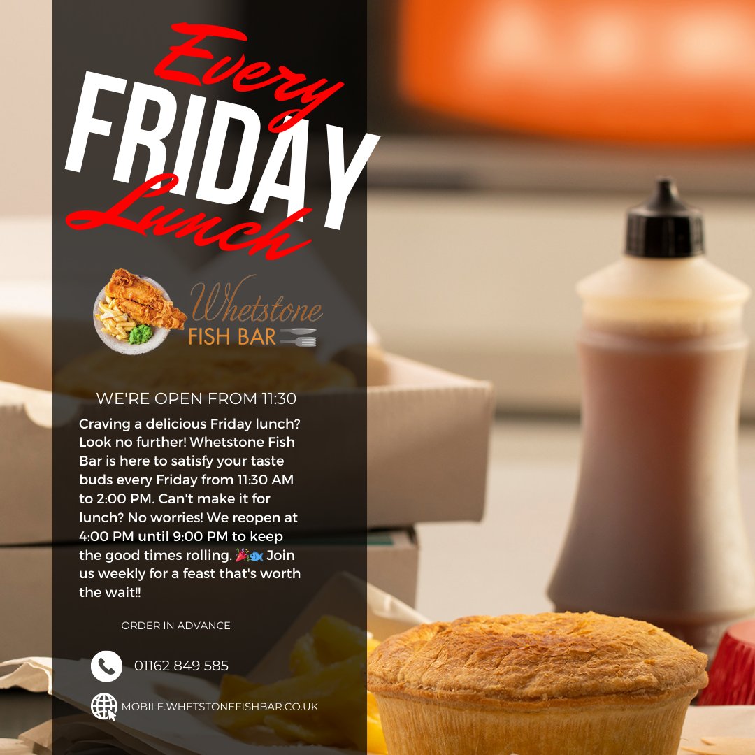 🍴🐟 Time to get your fry-day on at Whetstone Fish Bar! We're reeling in the flavor every Friday from 11:30 AM to 2:00 PM for lunch, and then we're back in the frying game from 4:00 to 9:00 PM for dinner! 🎣🕰️ Don't be a fish out of water—dive into our delicious dishes weekly!