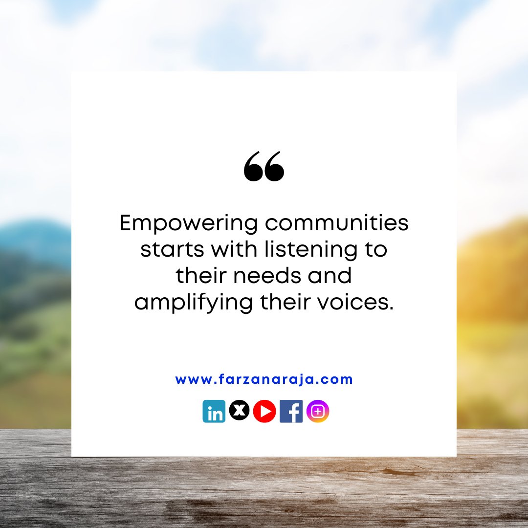 Empowering communities starts with listening to their needs and amplifying their voices. #CommunityEmpowerment #Development #farzanaraja