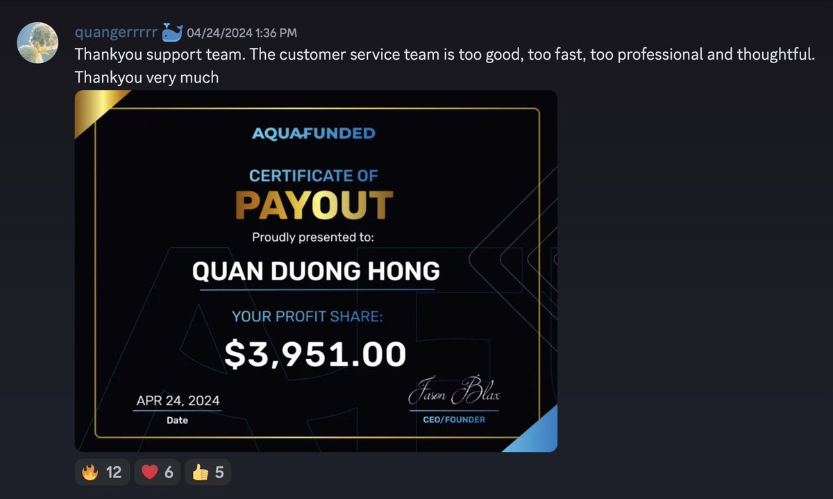 Congratulations Quan on your payout! 🌊 For more success stories like Quan's, join discord.gg/aquafunded