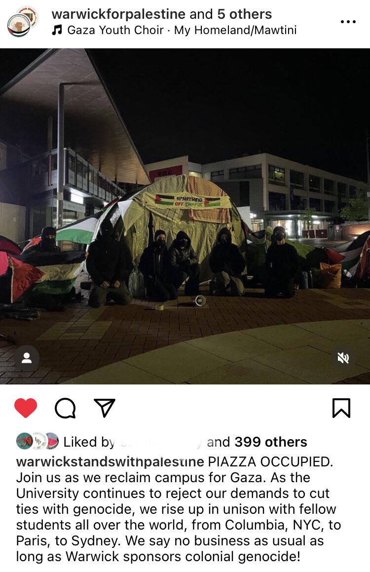 ⚠️BREAKING | Warwick University students in the UK have established an encampment in solidarity with Gaza. “We rise up in unison with fellow students all over the world!”