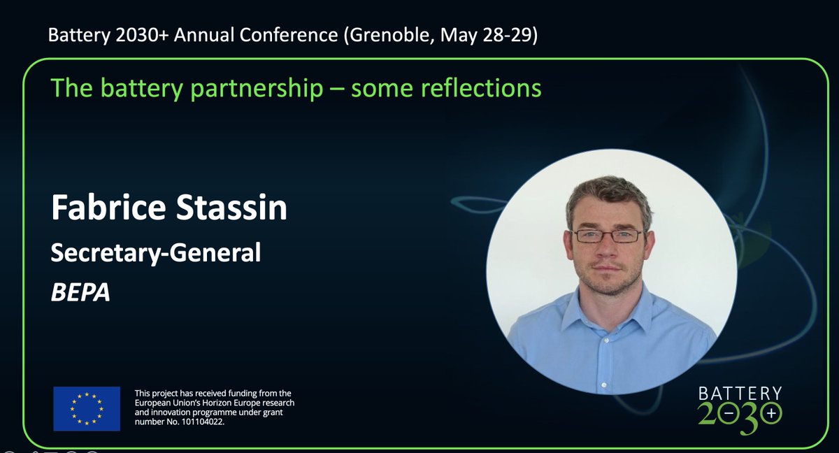 📢Interested to hear more about the battery partnership in Europe? Listen to @EMIRI_Stassin_F Secretary General @bepa_eu reflections on the battery partnership during our annual conference in Grenoble. meetbattery2030.eu