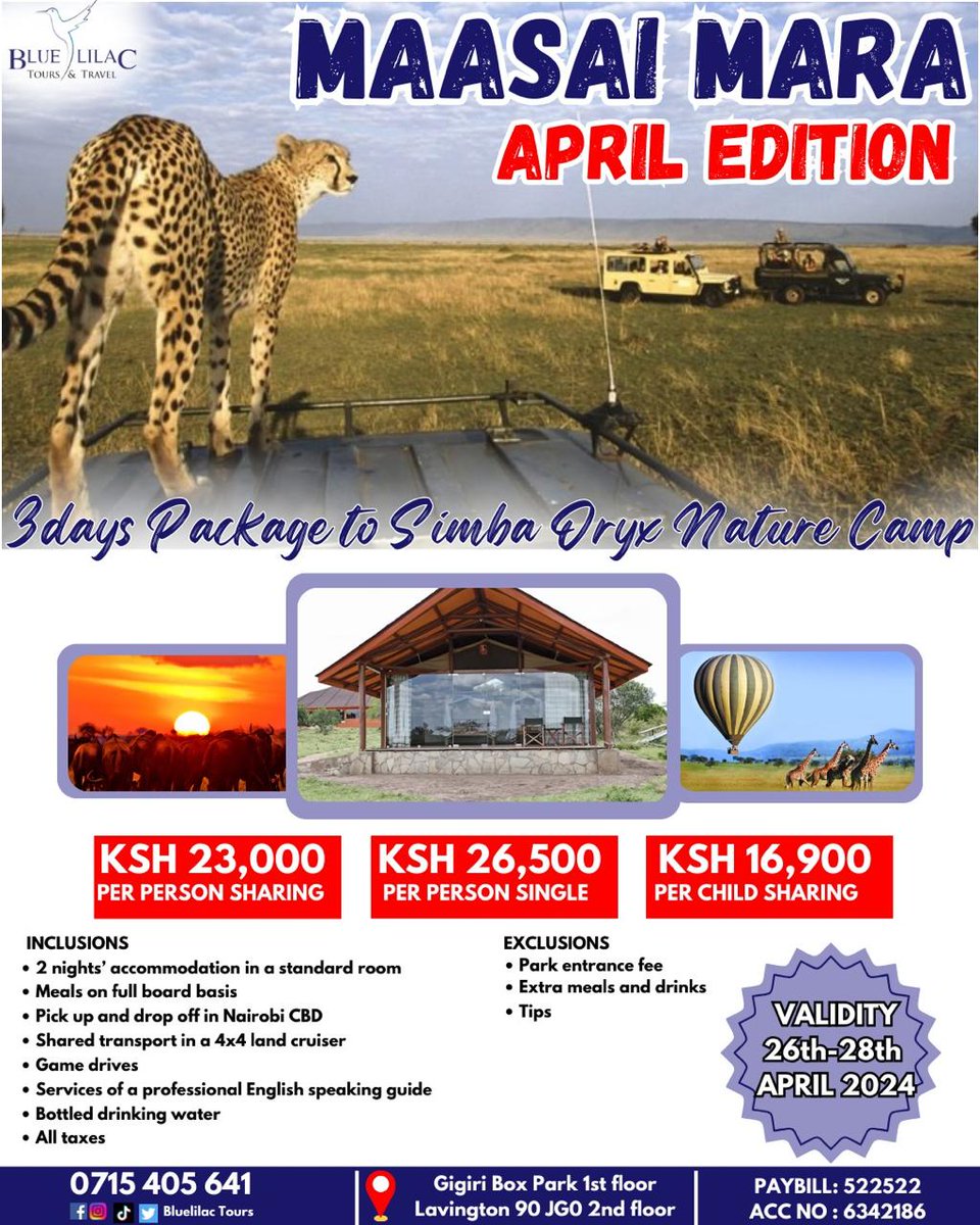 #bestholidaypartner
Destination: Maasai Mara 🐘
Hotel: Simba Oryx Nature Camp 🦁
Departure: Successful ☑️
Mood: Adventure and Good vibes ✌️

#weekendgetaways #weekendvibes