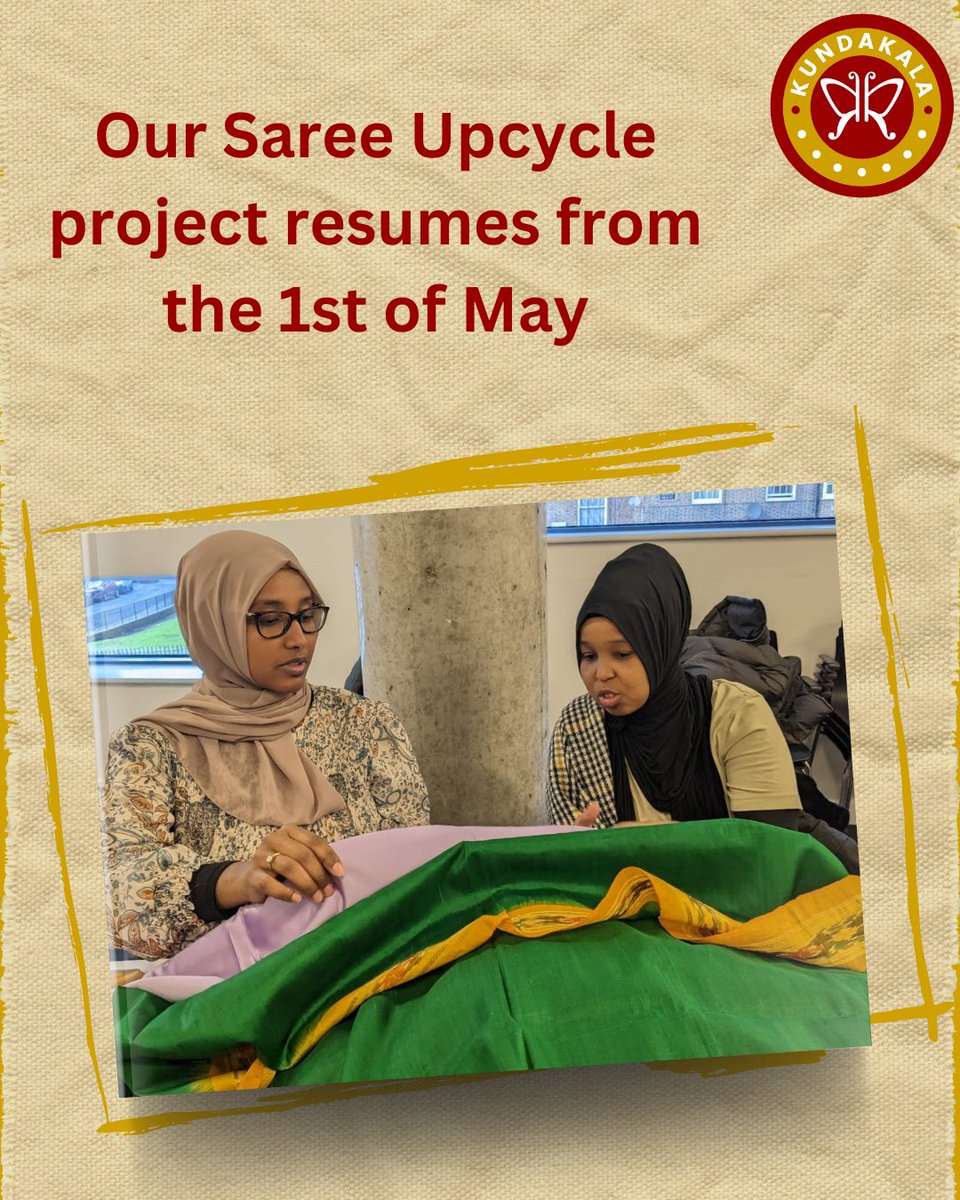 Our 2023 Kundakala graduates return to the Pembury Community Centre in Hackney to take part in our saree upcycle project. Participants will hone their product making skills as they make innovative designs from sarees that have been donated to us.
#kundakala #saree #sari #upcycle