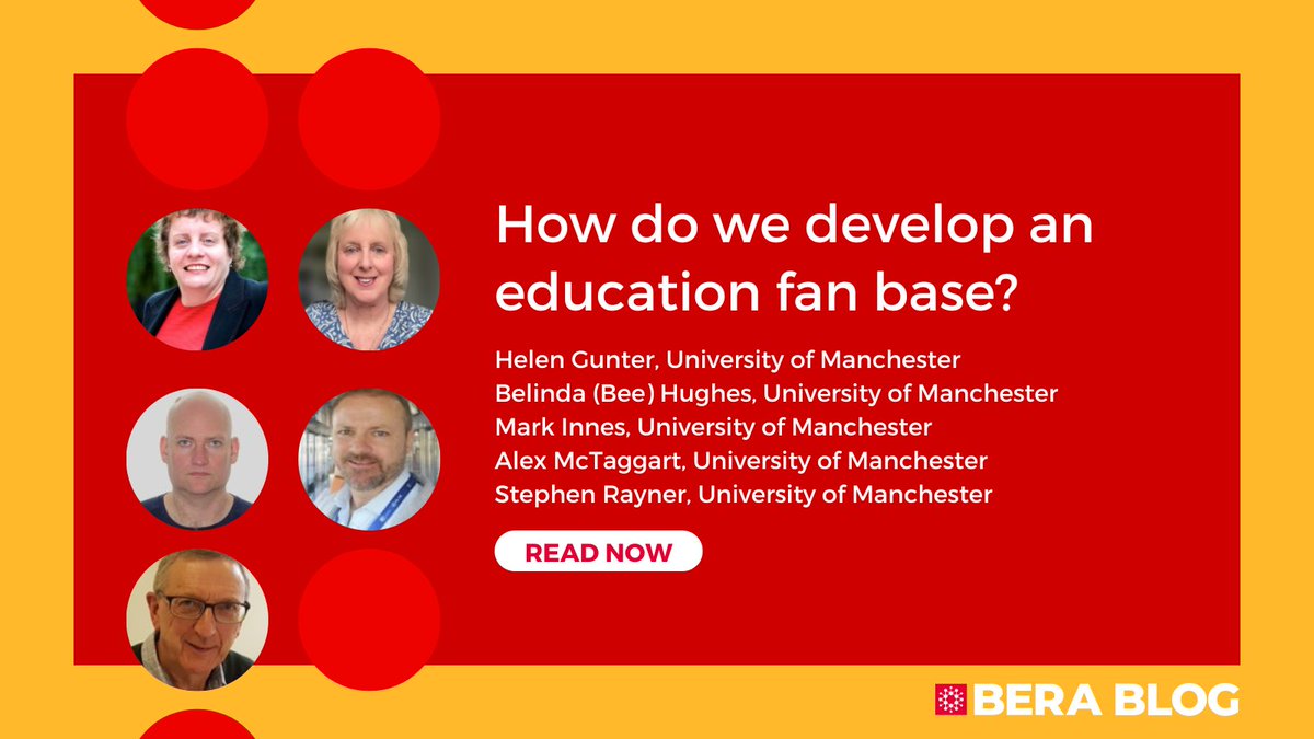 📝 NEW BLOG POST How do we develop an education fan base? @Helengunter10, @BeeBeehughes8, @AGMcT1, @markinnes100, @SRayner11, @OfficialUoM, @EducationUoM Read here: bera.ac.uk/blog/how-do-we…