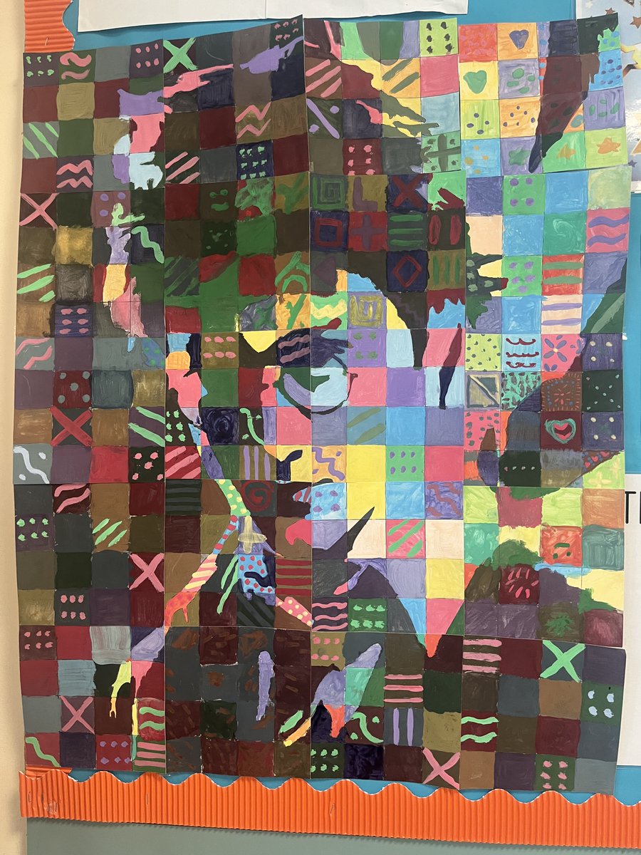 Year 6 have completed a piece of collaborative art in their Mindfulness Monday sessions. Can you see the famous face?😀The children built their resilience by working hard as a team. Now, they are rewarded by seeing the end product and feeling a sense of pride!