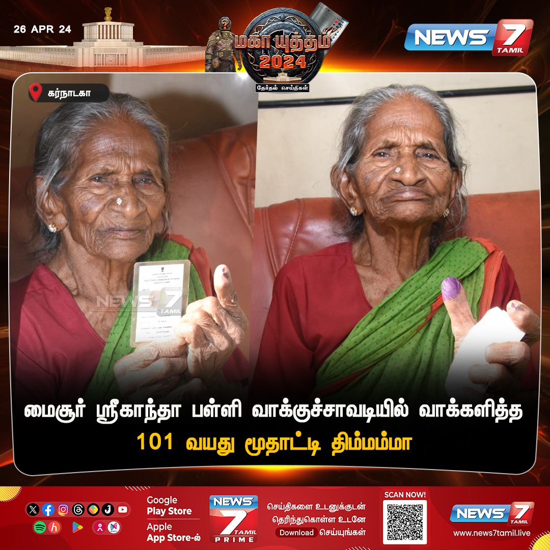 வாக்கினை பதிவு செய்த 101 வயது மூதாட்டி

news7tamil.live | #Karnataka | #LokSabhaElections2024 | #ElectionsWithNews7Tamil | #Elections2024 | #Election2024 | #ParliamentElection2024 | #News7Tamil | #News7TamilUpdates