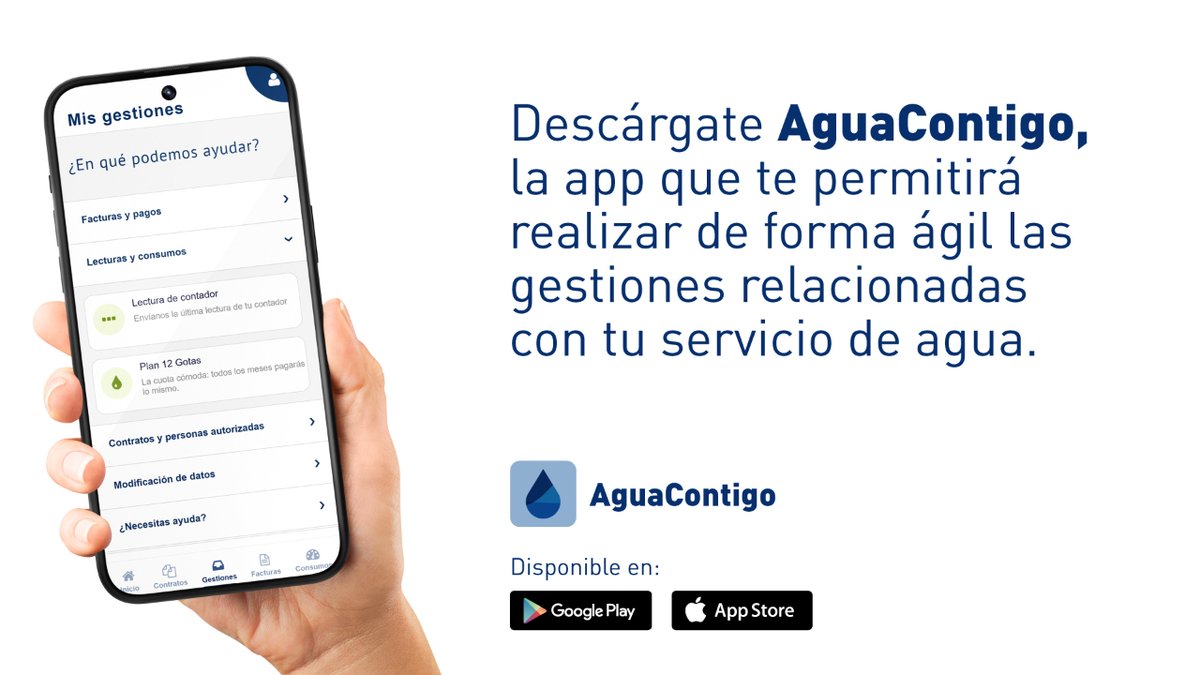 ¡Buenos días y #felizviernes! ☕ Ya tienes disponible #AguaContigo, la App que te permitirá realizar de forma ágil todas las gestiones relacionadas con tu servicio de #agua 💧  Puedes descargarla en #GooglePlay y #AppStore 📲 #AquonaContigo