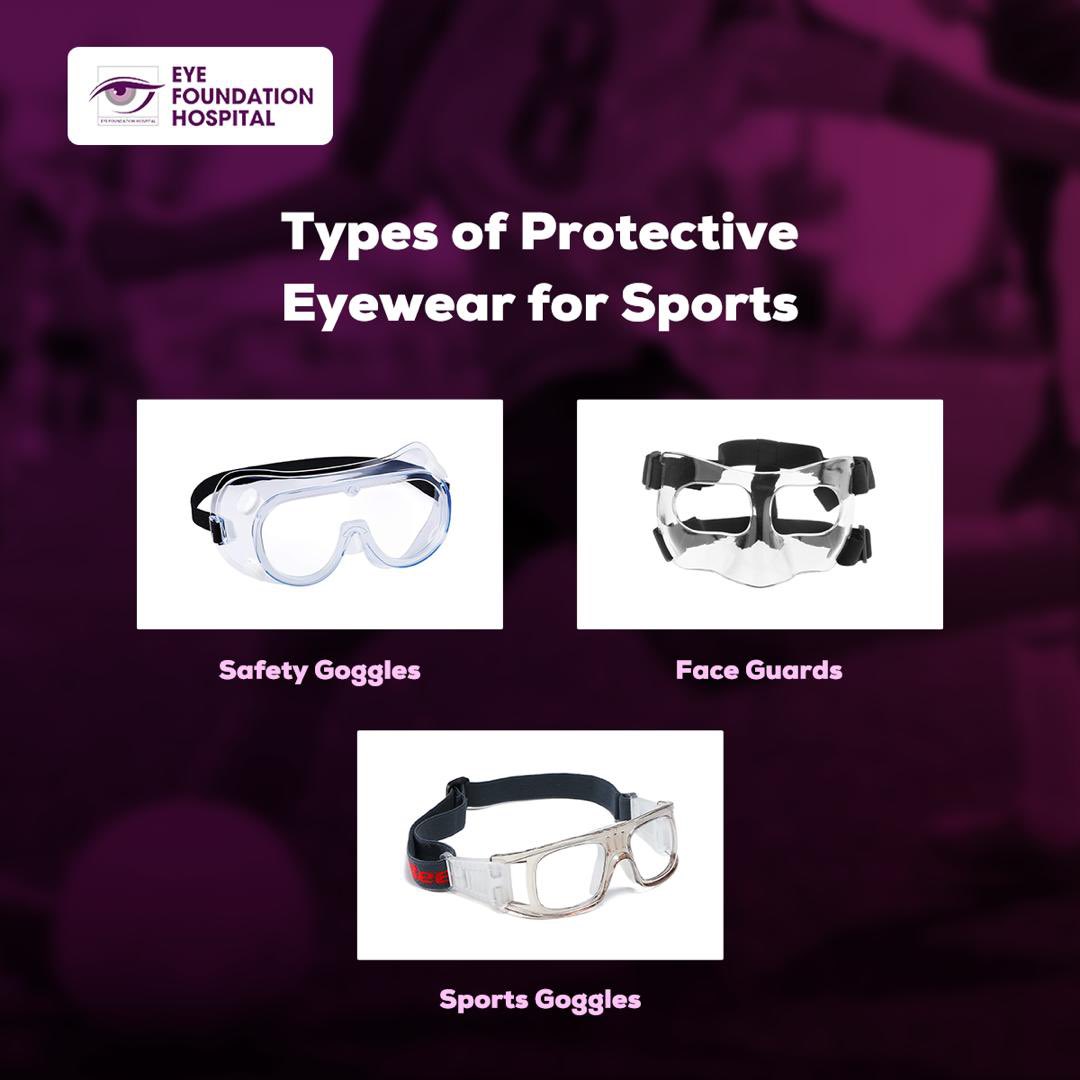 Here are some common protective eyewear to use during sporting activities.

Your eyes are priceless and should be treated as such.

#sportseyewear #protectiveeyewear #protectyourvision #eyeprotection #sportssafety #eyefoundationhospitalng