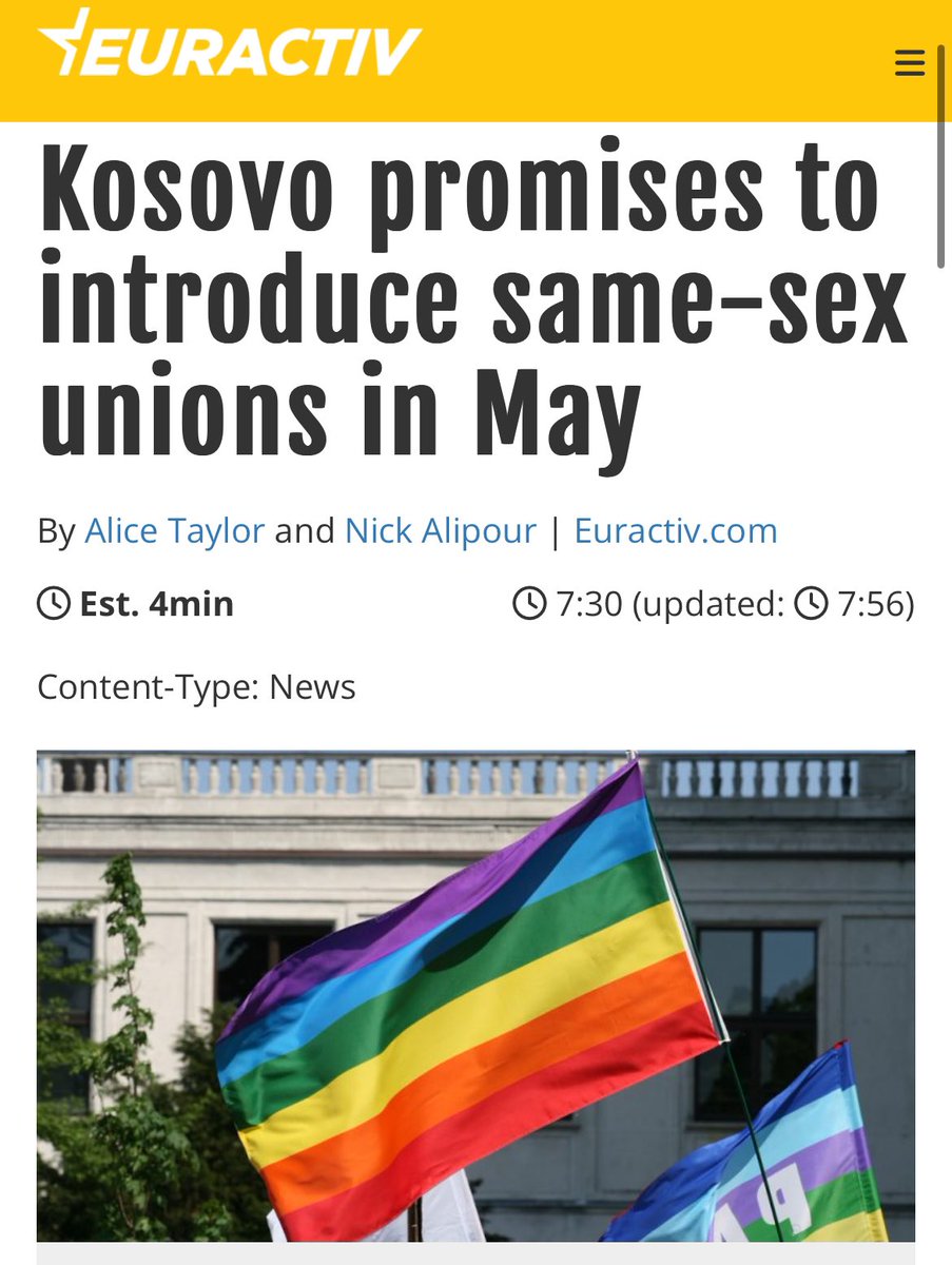 The @AlbinKurti govt plans to introduce same-sex unions, w/ the measure being part of the country’s efforts to join @CoE. If adopted, Kosovo would be the second Western Balkan country to allow for same-sex unions (after Montenegro). Only 20% of Kosovars support same-sex unions.