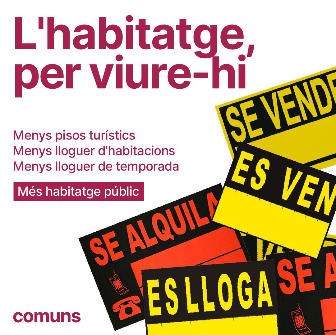 🙌🏼L’habitatge és un dret, no un bé per especular i fer negoci. 

✊🏼Aquest #12M, el vot als <a href="/SomComuns/">Comuns</a> serà el vot per acabar amb l’especulació i garantir un sostre digne per viure! 

🏠 La Catalunya que ve és la de l’habitatge accessible i assequible per a tothom.