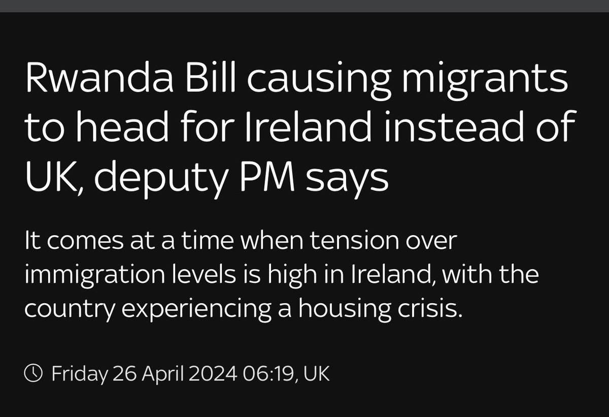 This was obvious to anyone in Ireland - but it just shows reality - the British don’t give two f***ks about Northern Ireland.   Time for the Unionists to wake up and smell the roses.  

#UnitedIreland #32Counties 

news.sky.com/story/rwanda-b…