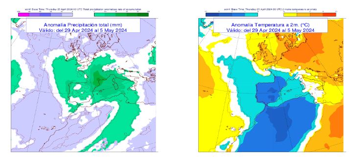 #AEMETBlog Predicción para las próximas tres semanas El inicio de la semana del 29 de abril al 5 de mayo vendrá marcado por las precipitaciones en la mitad este peninsular y Baleares, pudiendo dejar acumulados significativos en Cataluña. wp.me/p5QQY3-eQ9