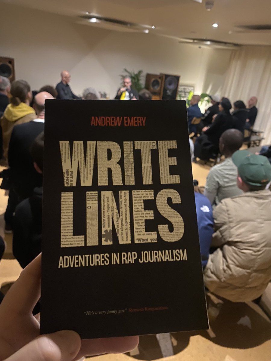 I really enjoyed listening to Andrew Emery sharing tales from his WRITE LINES - Adventures in Rap Journalism book (@PressVelocity ) with @vinylslam Out now - recommended Andrew and the @PressVelocity crew head to Bristol tonight @HipHopCoffeeSh join them.