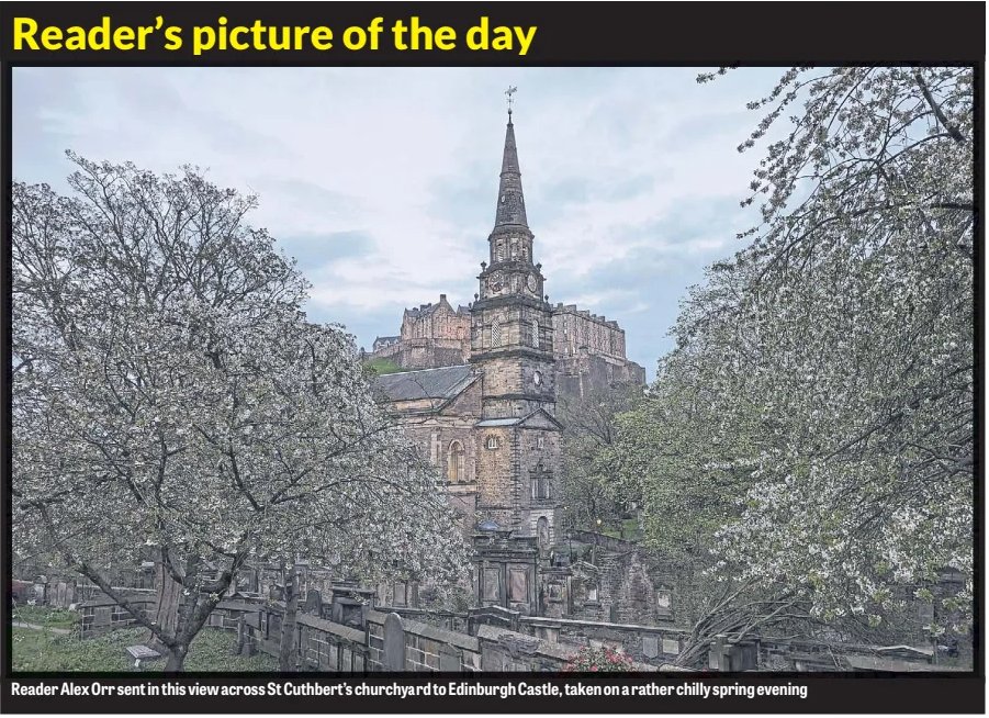 Morning, many thanks to @edinburghpaper for carrying my picture of @cuthbert_church with @edinburghcastle in the background